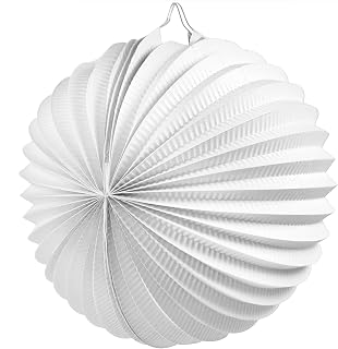 24 Unidades de farolillos de Papel Redondo de Color Blanco de Ø 21,5 cm - Farolillos Colgante de Papel, decoración Fiesta Boda, cumpleaños, Primavera, Feria, comuniones.