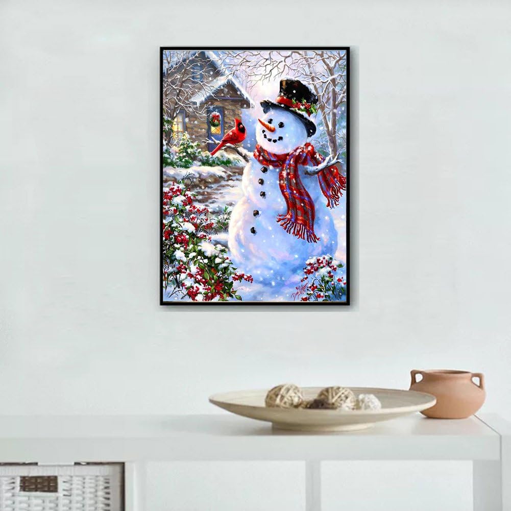 MXJSUA 5D Diamond Painting by Number Kit DIY Full Round Arts Craft Picture Supplies Home Wall Decor Winter Scene 12x16In
