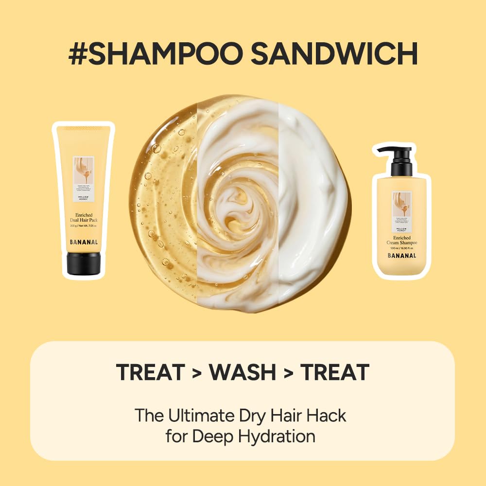 Korean Enriched Cream Shampoo & Mask Pack Duo for Dry Damaged Hair, Sea Water & Rice Protein, Silk, Honey, Frizz Care, Glow, Deep Conditioning 16.9 fl oz + 7.05 oz