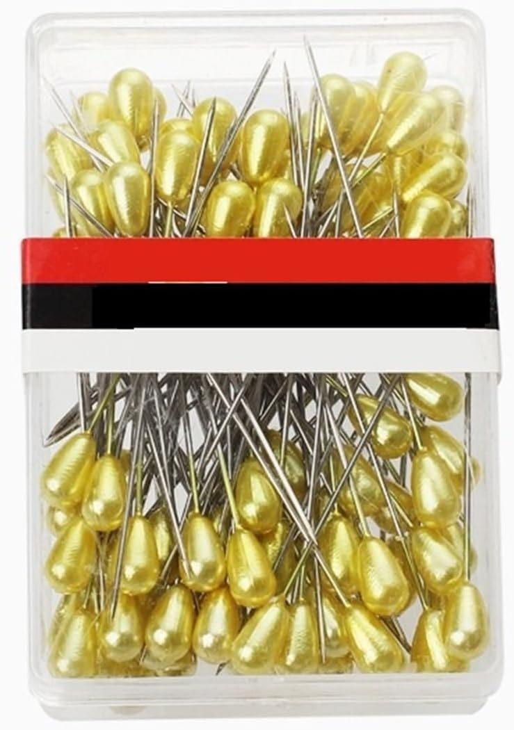 Sewing Pins for Fabric 400PCS Teardrop Pearl Head Pins Corsage Sewing Straight Wedding Bouquet for DIY Decor Craft Project 2.17in(Yellow)