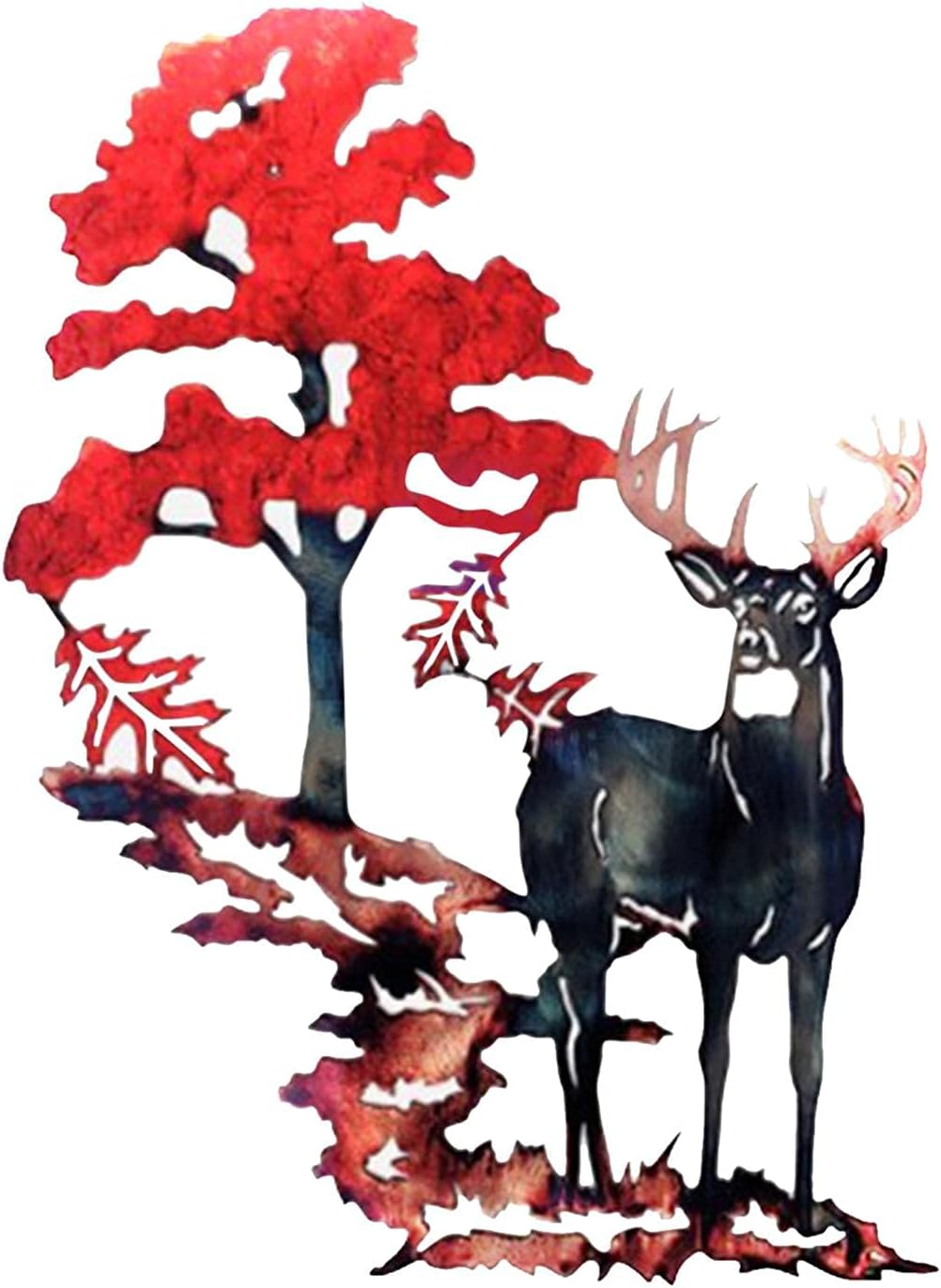 Metal Wall Art Antlers Sculptures Decorations,Moosehead Ornament Animal Deer Hanging Decoration,Head Bedroom Decor Garden Outdoor Outside Artwork For Living Room Light Stag Bathroom