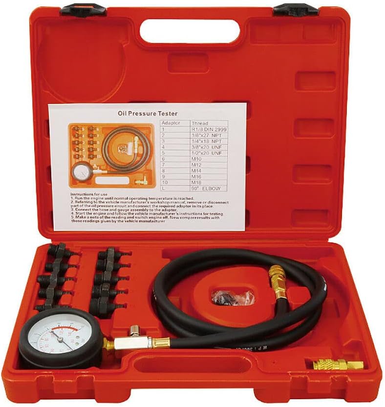 Dzhot51 13Pcs Oil Pressure Tester Set Engine Oil Pressure Gauge Set Auto Repair Cylinder Pressure Gauge Oil Detection Tools 0-140PSI with Tool Box