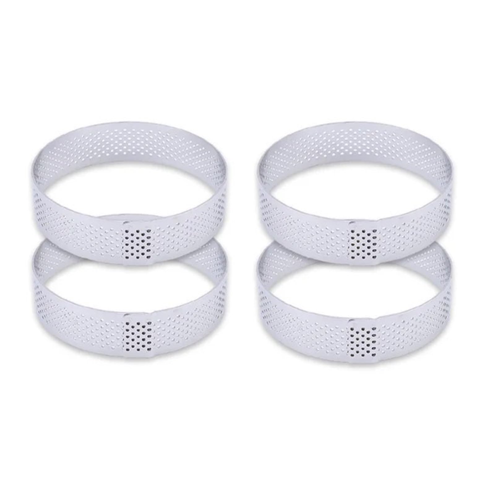 Anillos Para Tartas Anillo redondo perforado for tarta, molde for Tartas de fruta de acero inoxidable for hornear postres, moldes for pasteles y Mousse, herramientas de cocina Para Postre，Tartas(4PCS