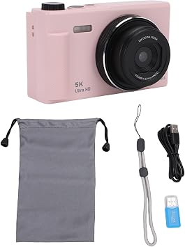 Acogedor 5K Digital Camera, 75MP, 2.8 Inch, 180° Flip Screen, 18X Intelligent Zoom, Auto Focus, 5K Video Recording, Creative Filter, Filllight, Travel Camera, Travel, Selfie PINK