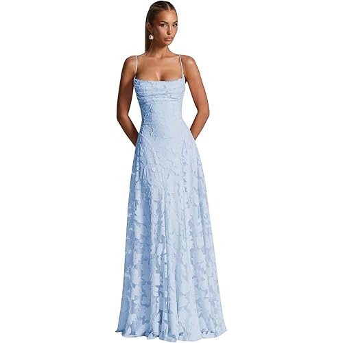 Mollyevers Spaghetti Strap Bridesmaid Dresses for Women Long Maxi Jacquard Formal Wedding Guest Dress