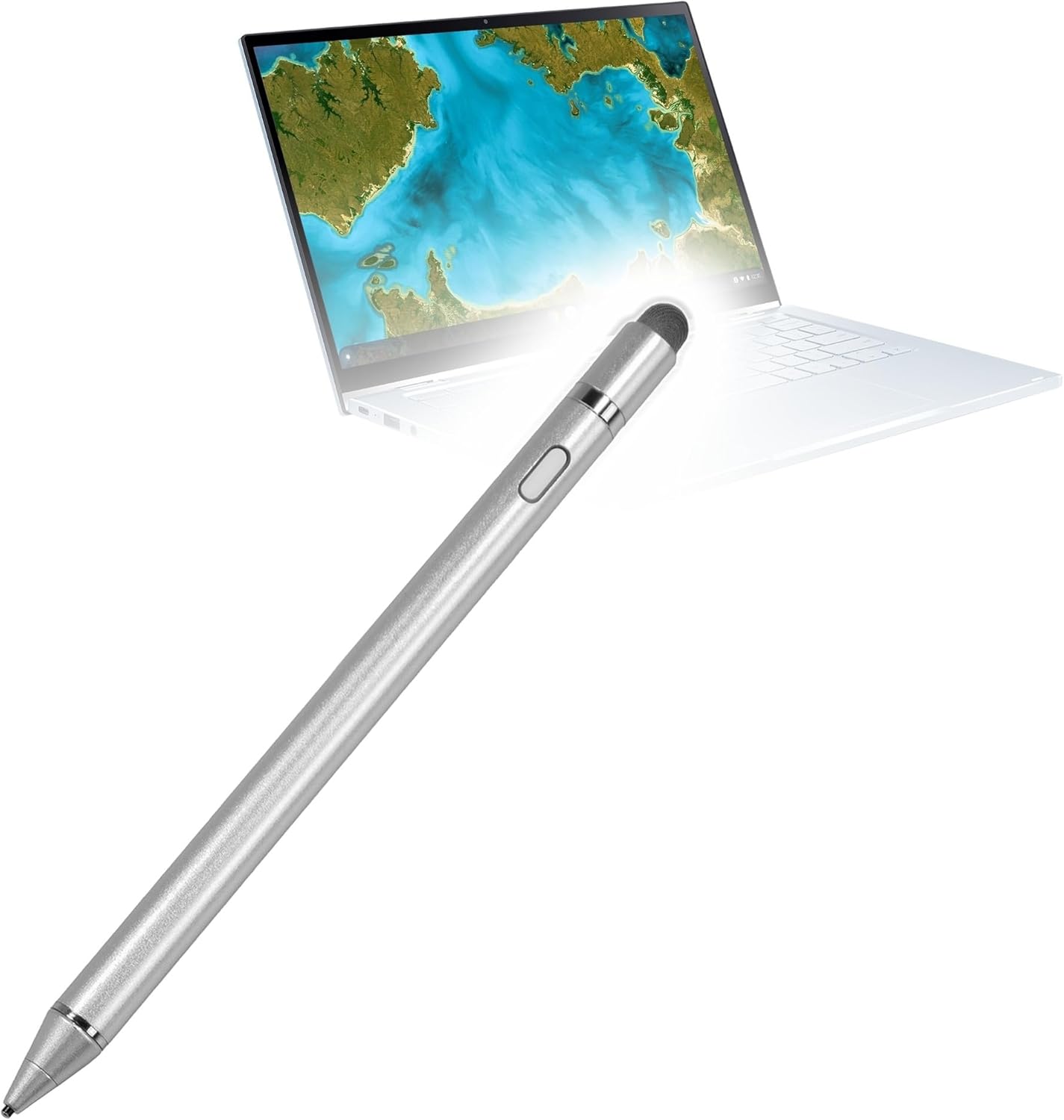 BoxWave Stylus Pen Compatible with ASUS Chromebook Flip C433 - AccuPoint Active Stylus, Electronic Stylus with Ultra Fine Tip - Metallic Silver