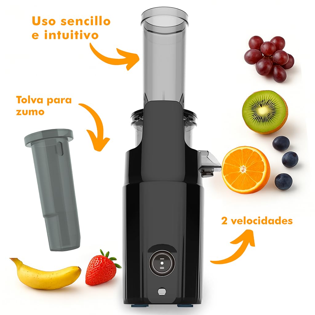 Pelamatic - Extracteur de Jus à Froid | Compact & Silencieux | Polyvalent pour Fruits & Légumes | Nettoyage Facile | Extracteur de Jus Lent & Compact, Noir, Plastique