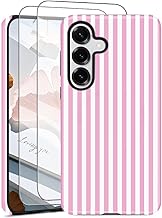 CaseLover Mobile Phone Case for Samsung Galaxy A56 5G/A36 5G Case with 2 Pieces Glass Screen Protector, Aesthetic Striped Pattern Girls Soft Silicone Bumper Hard Case Robust Shockproof Protective Case