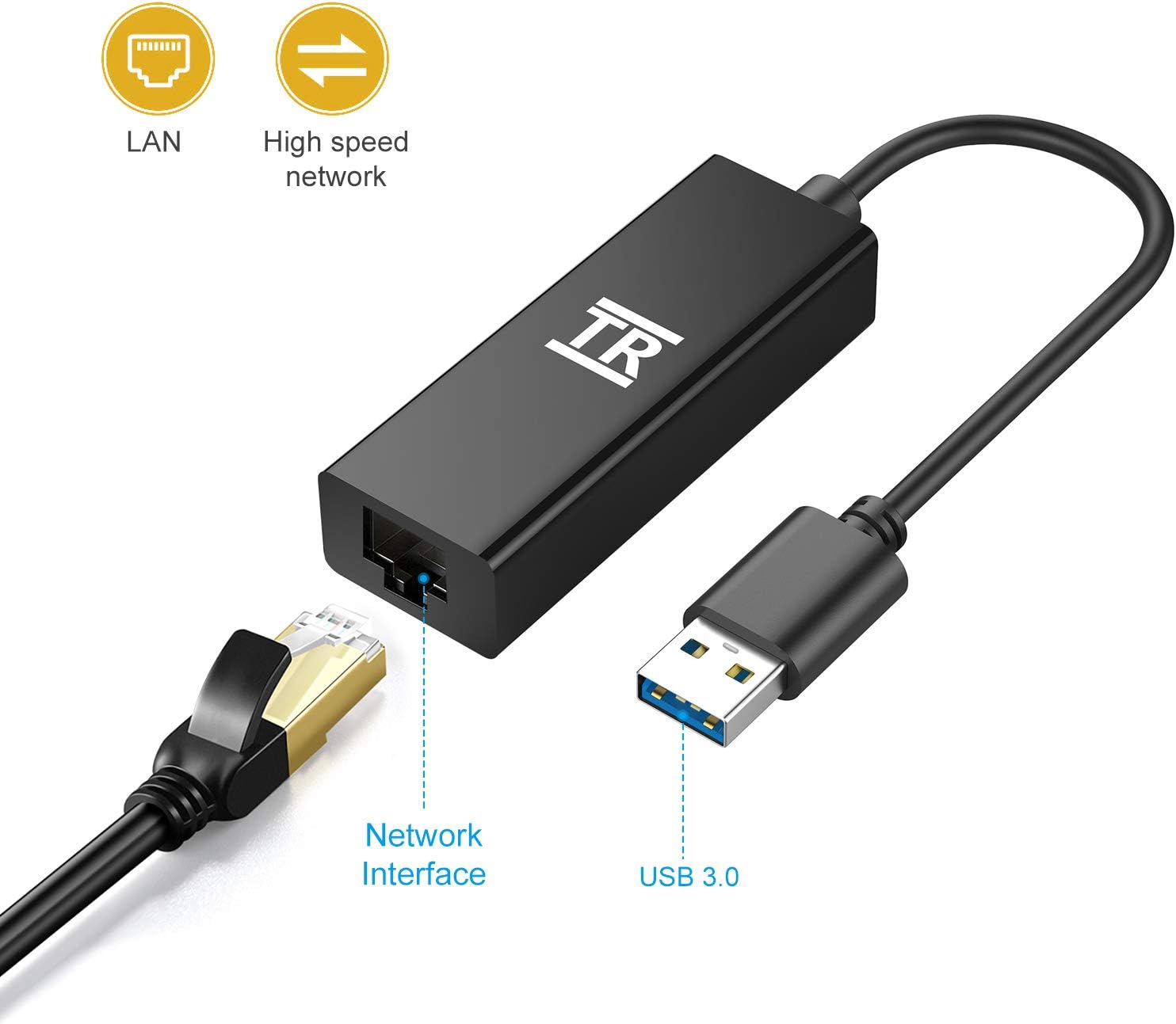 TechRise USB to Ethernet Adapter, USB 3.0 to 10/100/1000 Mbps Gigabit LAN Network Adapter RJ45 Internet Adapter Compatible with Mac OS X, Linux, Chrome OS, Windows,XP,Vista,Notebook PC, and More