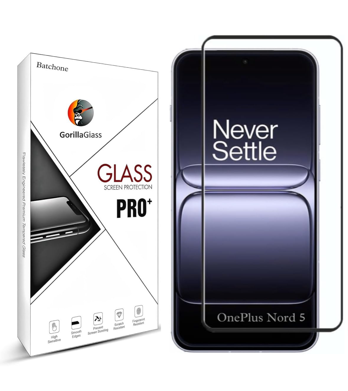 BATCHONE Premium Tempered Glass Screen Protector Compatible for Oneplus Nord 5 5G (Black) with Edge to Edge Coverage and Easy Installation kit, Pack of 1