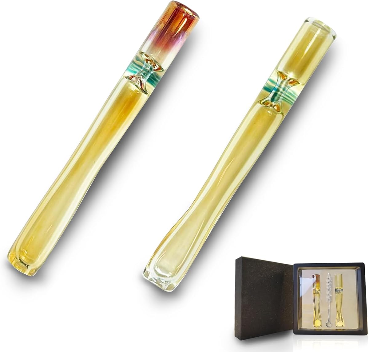 2Pcs Glass Cigarette Holder,Handmade Glass Smoking Pipes,3’’Cigarette Mouthpiece for Smoking.