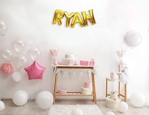 Miniatura 3 de PartyForever RYAN - Cartel de globos grandes de papel de aluminio dorado de 16 pulgadas, letras con nombre para hombres y niños, decoraciones