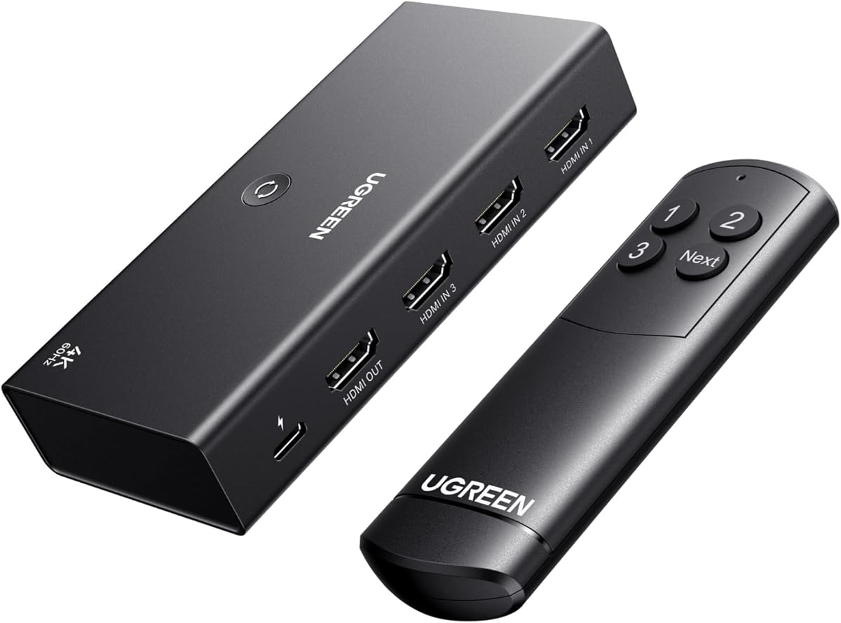 UGREEN HDMI Switch 3 in 1 Out 4K@60Hz, HDMI Splitter with Remote Supports HDR10+ CEC HDCP2.2 Compatible with Nintendo Switch PS5/4/3 Xbox Roku TV Fire Stick Blu-Ray Player