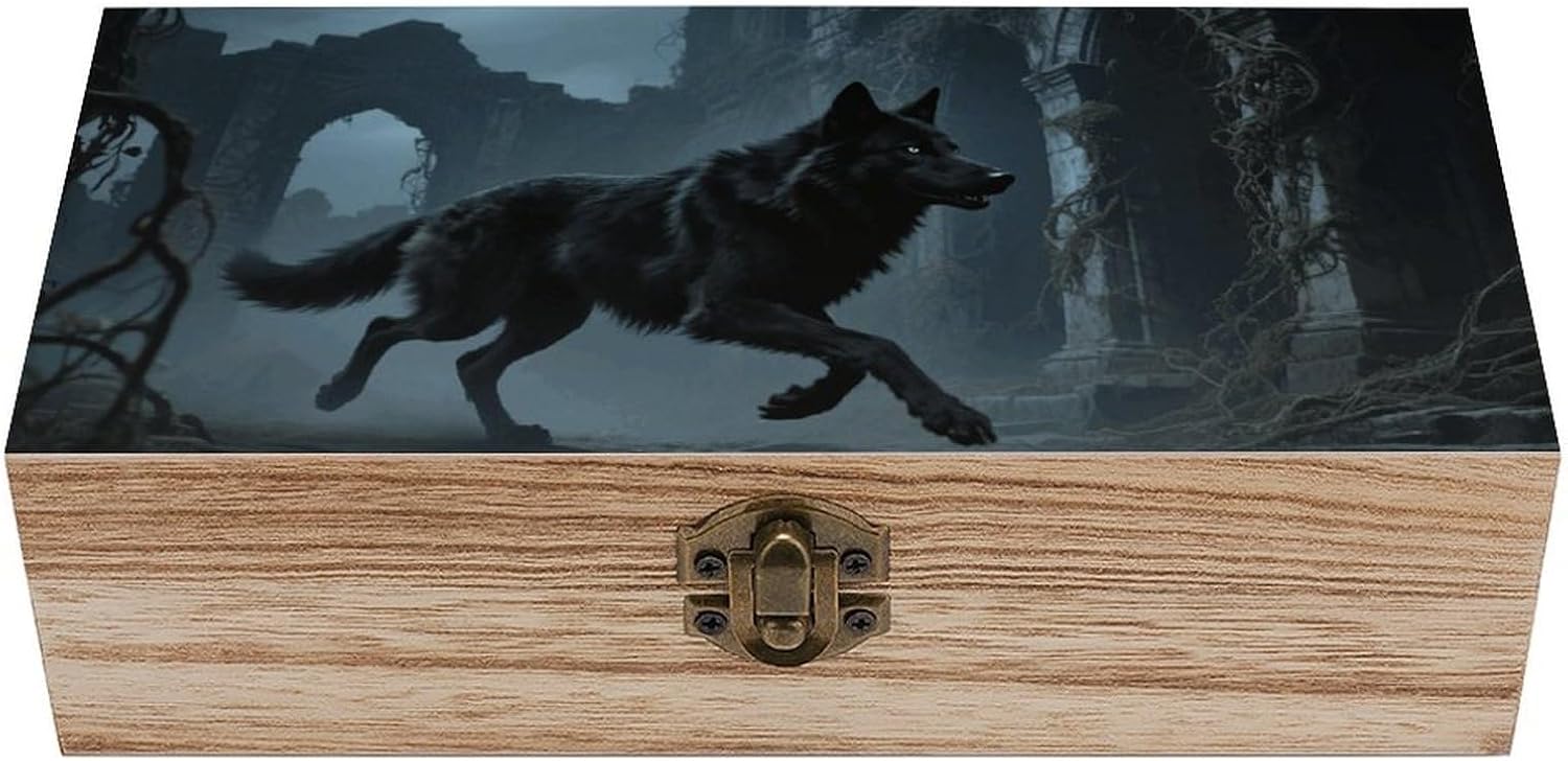 Moon Wolf Theme Wooden Decorative Storage Box Jewelry Box