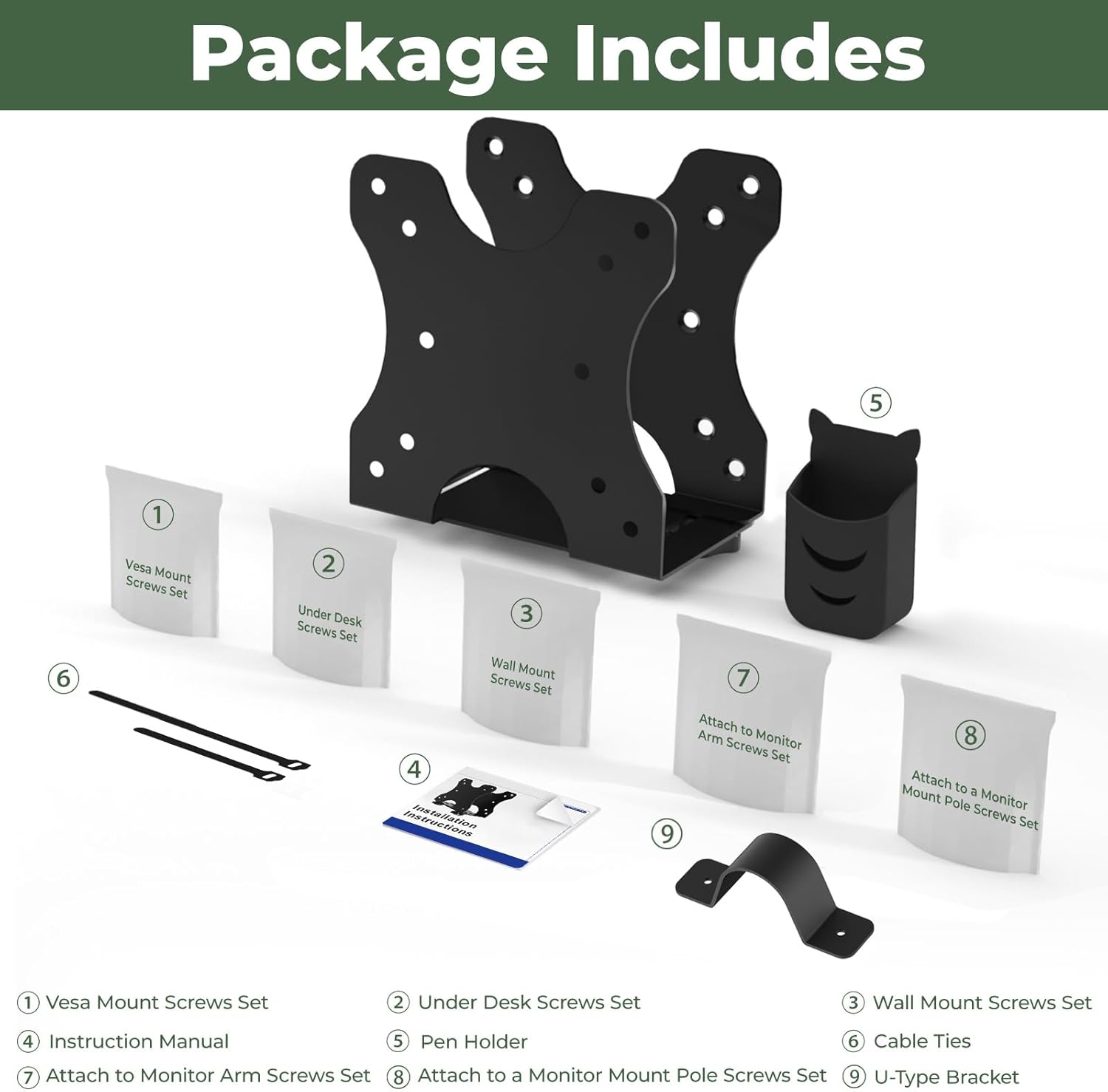 Adjustable Thin Client Mini PC Vesa Mount to Wall, Under Desk, Attached to Monitor Arm and Stand Pole for HP, Dell, Bosgame Ryzen 5, GMKtec K11, Bmax B3, KAMRUI E3B, NUC, Mac mini and Small CPUs