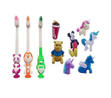 Lookat toothbrush Ultra Soft Bristles for kids boys and girls 3p Toothbrush and 7p Erasers for kids
