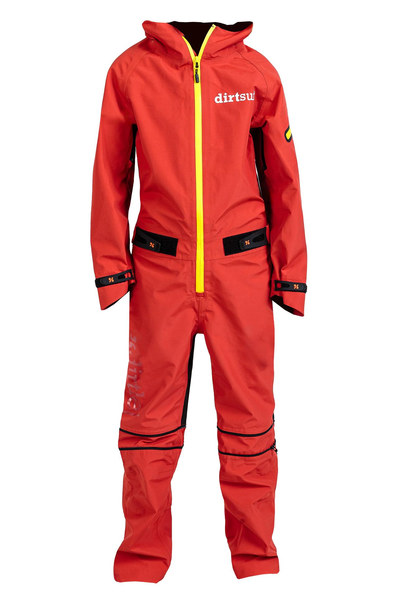 dirtsuit Kids Edition v.2.0, Regenoverall für Kinder Unisex | wasserdicht, atmungsaktiv & mitwachsend | MTB & Outdoor Anzug, Farbe: Chili/Yellow