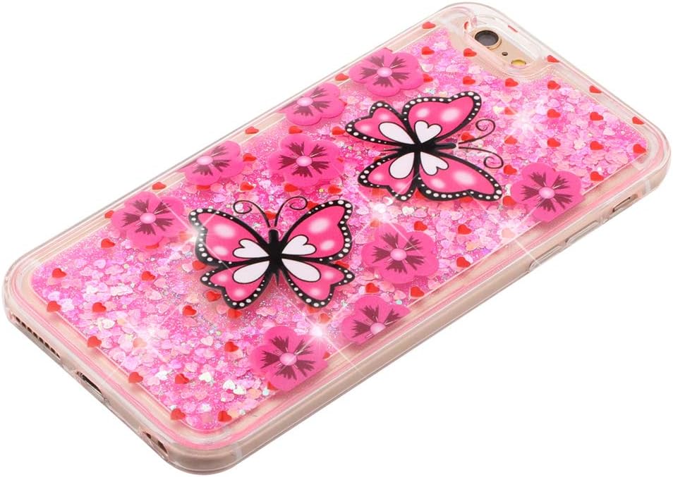 HMTECHUS iPhone 6S Case Glitter Liquid Sparkle Floating Shiny Quicksand Clear Soft TPU Silicone Shockproof Protective Bumper Thin Cover for iPhone 6 / 6S 4.7 inch Bling Pink Butterfly XY