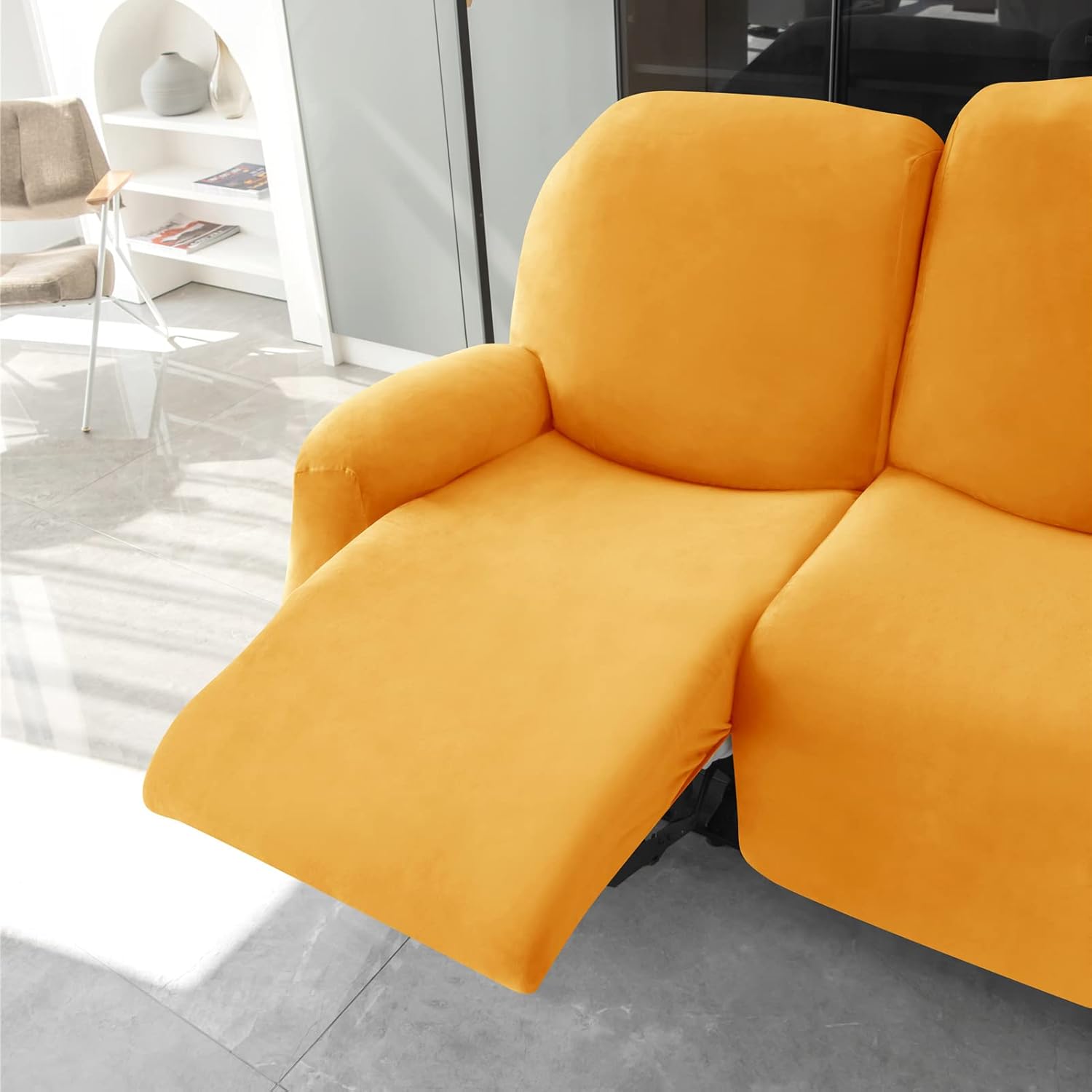 Recliner Slipcover for 1 2 3 Seater, High Stretch Velvet Recliner Sofa Covers Reclining Couch Covers Furniture Protector (Gold,2 Seater)