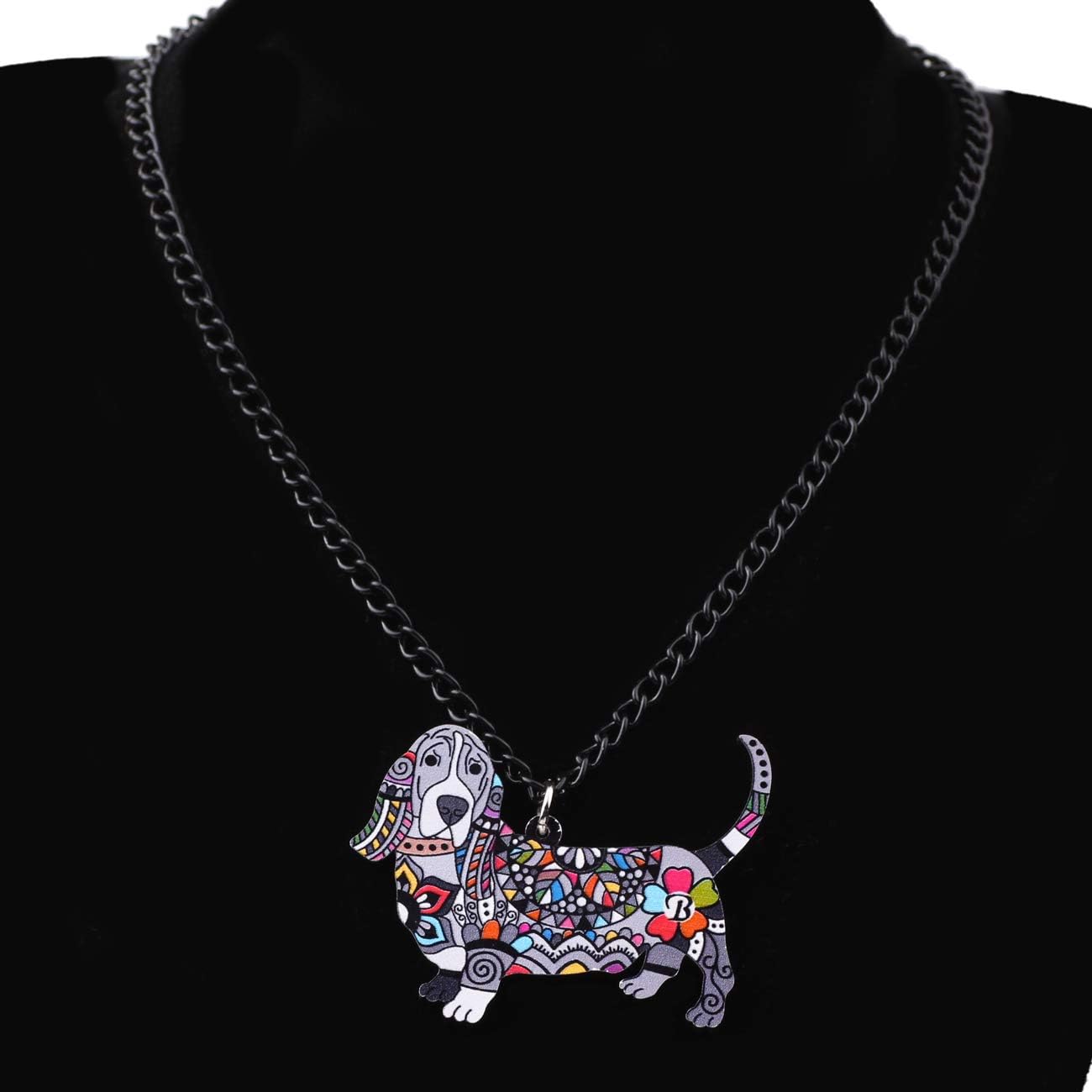 DUOWEI Acrylic Basset Hound Necklace Pendant Cute Pet Dog Jewelry Accessories Gift for Women (Black) image 2