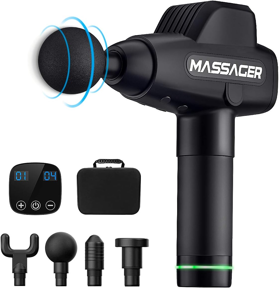 Muscle Massager, Massage Gun 20 Adjustable Speeds Rechargeable Cordless Handheld Deep Tissue Percussion Muscle Massager with 4 Replaceable Massage Heads, Touch Screen and Portable Bag for Athletes