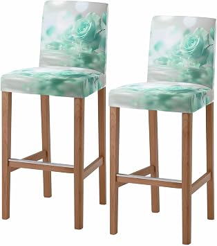 Green Rose Fantasy Bar Stool Chair Covers Set of 2 with Back,Stretch Barstool Slipcovers,Elegance Floral Romantic Reflection Pub Counter Height/Swivel/Cafe/Dining Room Chairs Seat Furniture Cover