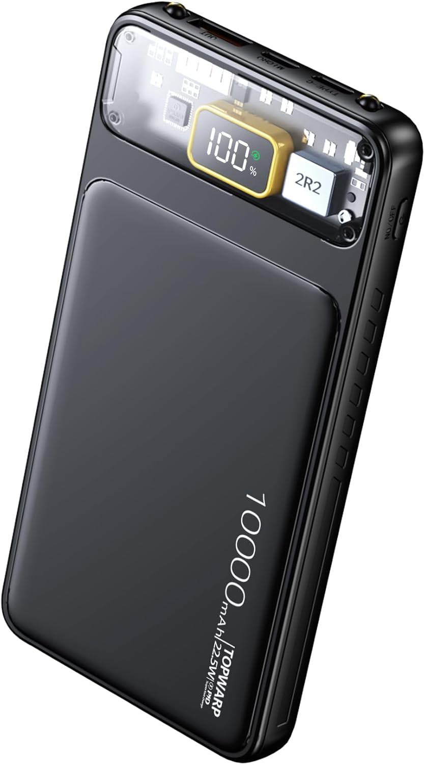 10000mAh Power Bank ,Slim 22.5W Fast Charging Small Portable Charger PD 5V/3A USB-C Outpu,with Emergency Lighting,Compatible cell Phone and Android Phones and Most Electronic Devices,Black