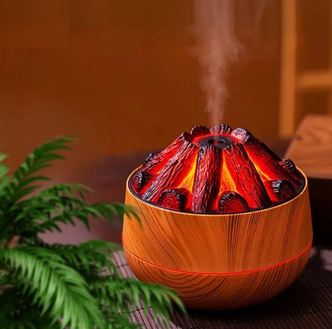 Charcoal Fire Humidifier with Simulated Ambient Lighting, Volcano Design, for Home and Office use-image-45