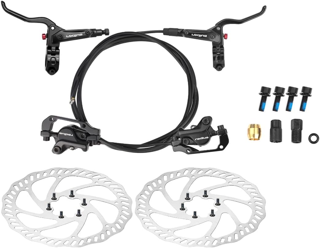 Hydraulic Disc Brake Set Includes Front & Rear Brake Pads and Rotors For Mountain Bike/Road Bike (Left+Right)