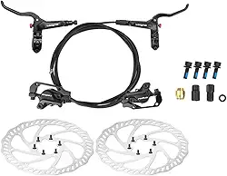 O conjunto de freio a disco hidráulico inclui pastilhas de freio dianteiras e traseiras e rotores para mountain bike/bicicleta de estrada (esquerda + direita)