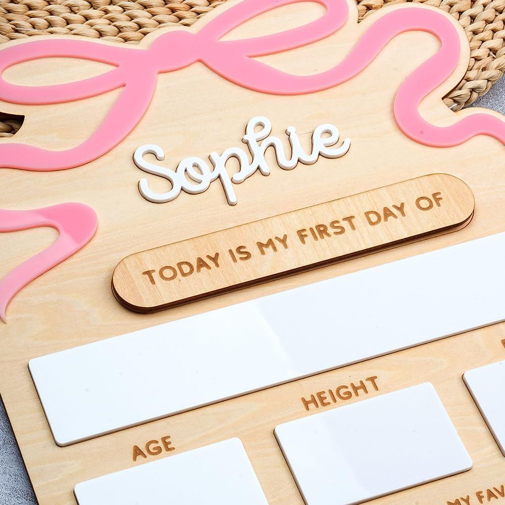 Personalized First & Last Day of School Board, Custom Wooden Name 1st Day of School Sign Reusable with Bow Design, Back to Schools Supplies Gifts for Kindergarten