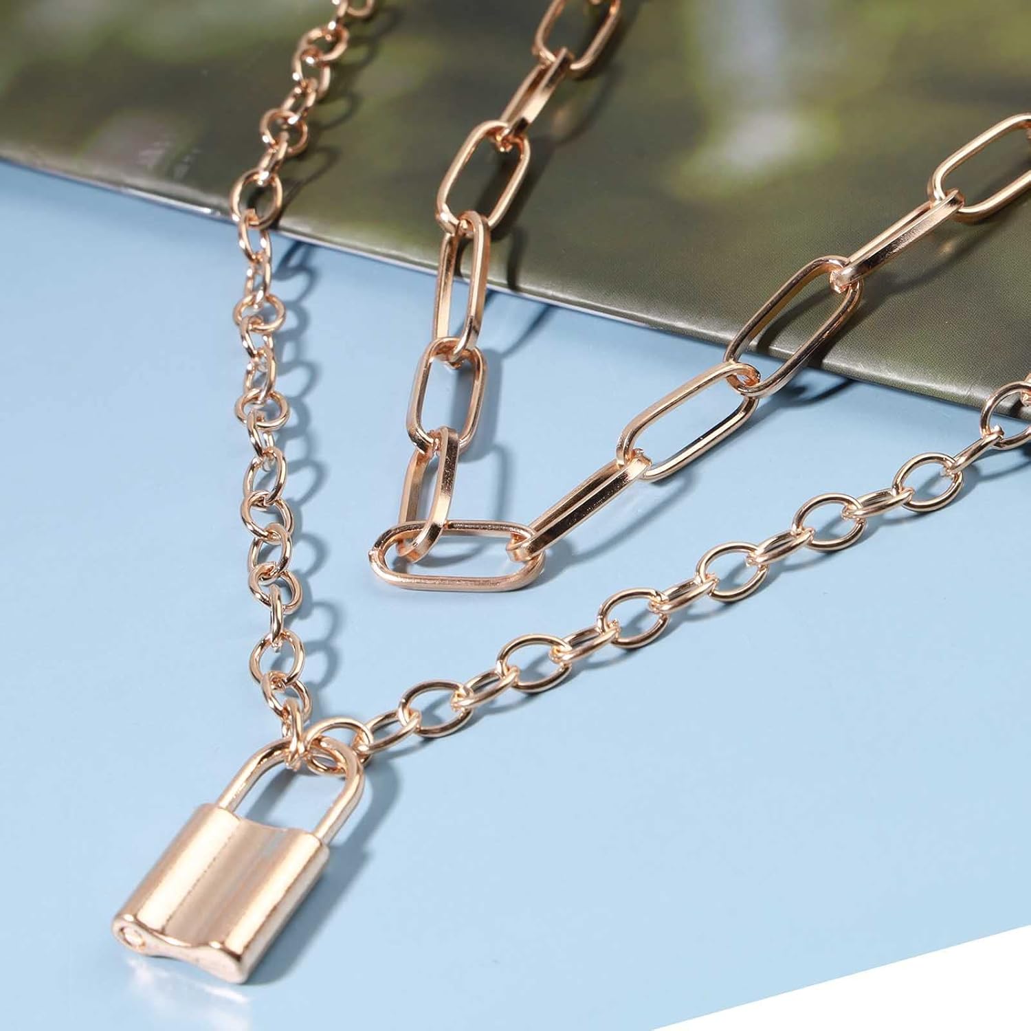 Punk Layered Lock Choker Necklace Gold Padlock Pendant Necklace Chunky Paper Clip Chain Necklace Vintage Statement Necklace Chain Jewelry for Women - Image 5