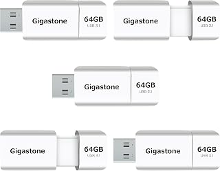 Gigastone Z60 64GB 5-Pack USB 3.2 Gen1 Flash Drive, Ultra High Speed Pen Drive, Capless Retractable Design Thumb Drive, USB 2.0 / USB 3.0 / USB 3.1 Interface Compatible