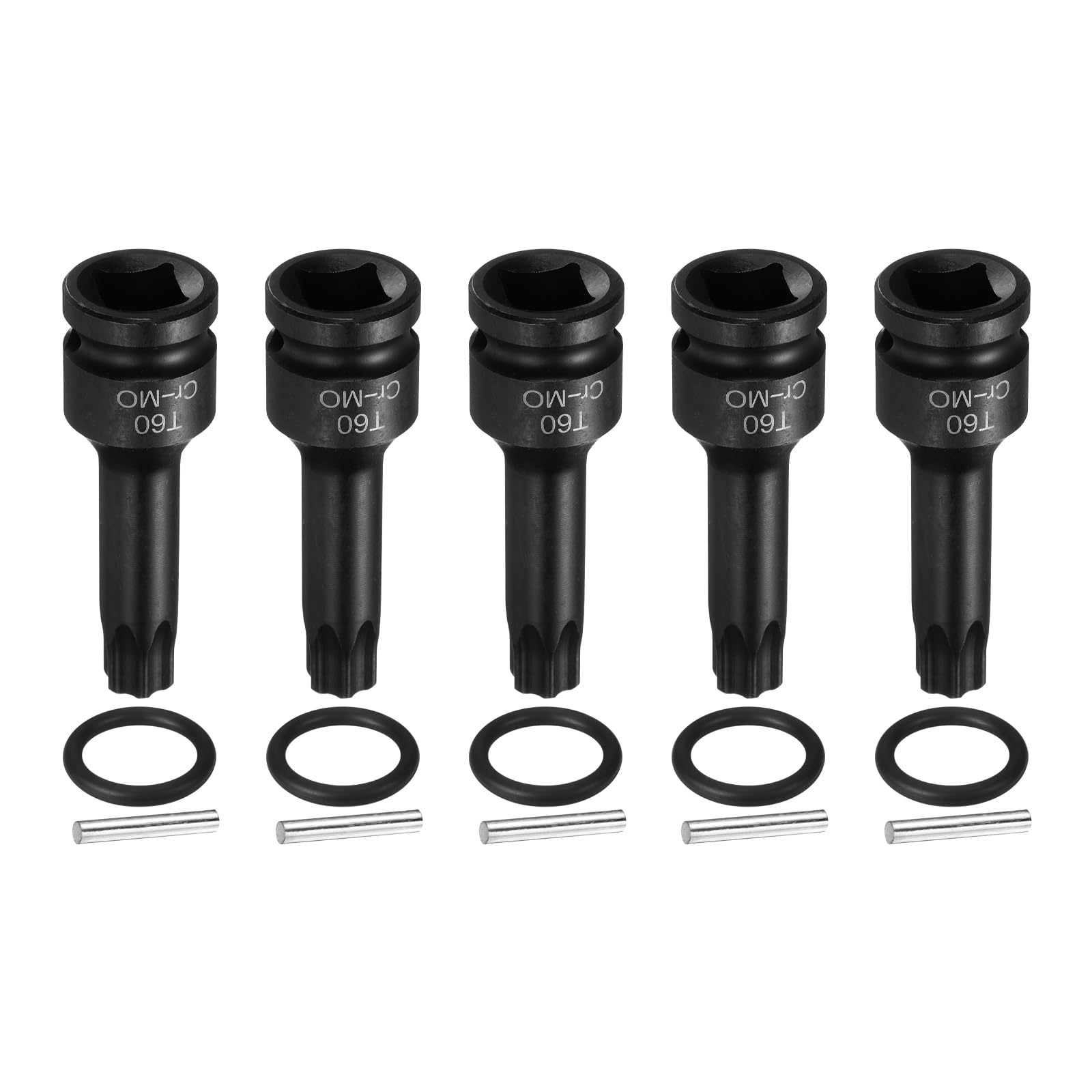 sourcing map 5pcs 1/2" Drive Torx Bit Socket T60 Impact 6 Point Star Bit Sockets CR-MO Steel with Cotter Pin and O-Ring for Power Drill Drivers Garage Workshop Adapter โ image 1