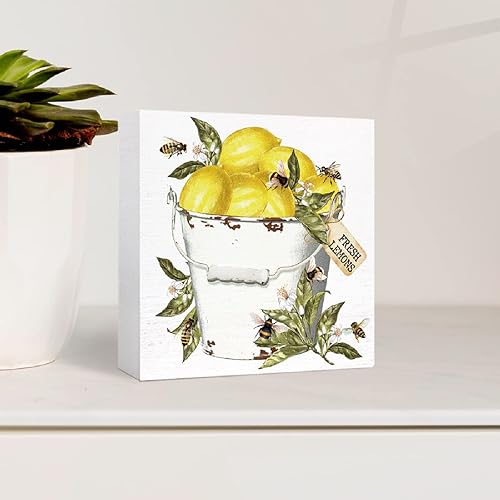Miniatura 3 de Letrero de madera de limones frescos, letrero de bloque de madera para el hogar, granja, cocina, oficina, escritorio, cubículo, mesa, decoración,