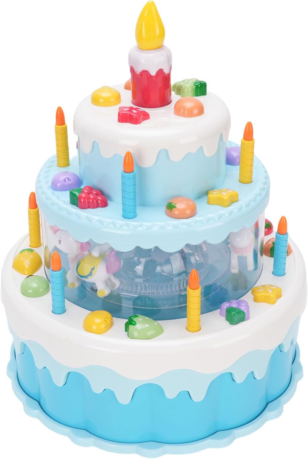 Electric Rotating Birthday Cake Toy with Light and Music for Children (Blue)