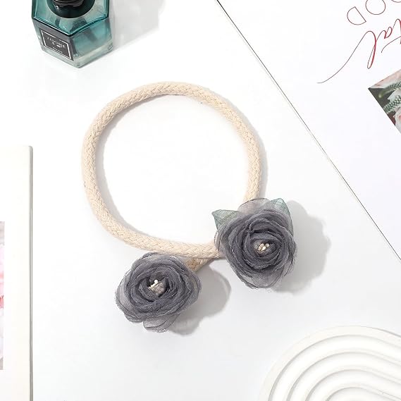 1 Pair of Handmade Artificial Rose Flower Curtain Holdbacks,Curtain Tiebacks Clips Creative Window Drape Twist Tie Backs Curtain Holders Decorative Draperies Holdbacks (Gray)