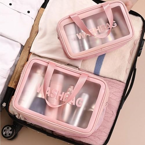 Miniatura 6 de Trawila Neceser de viaje Lage Capacidad PVC Clear Cosmetic Bag Wash Bag Gym Bag, Rosado, Viajes
