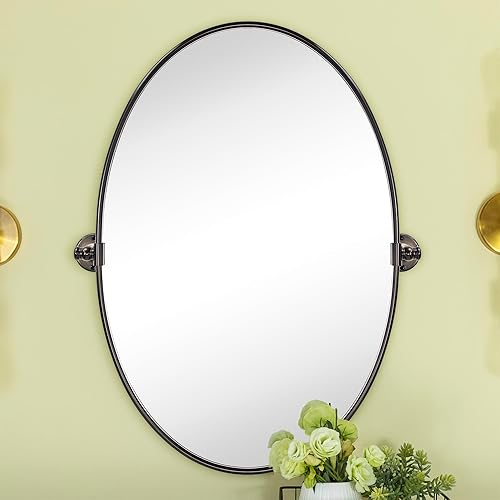 Miniatura 7 de TEHOME Espejo de tocador ovalado de níquel cepillado para baño, espejo inclinable para pared de 19 x 24 pulgadas