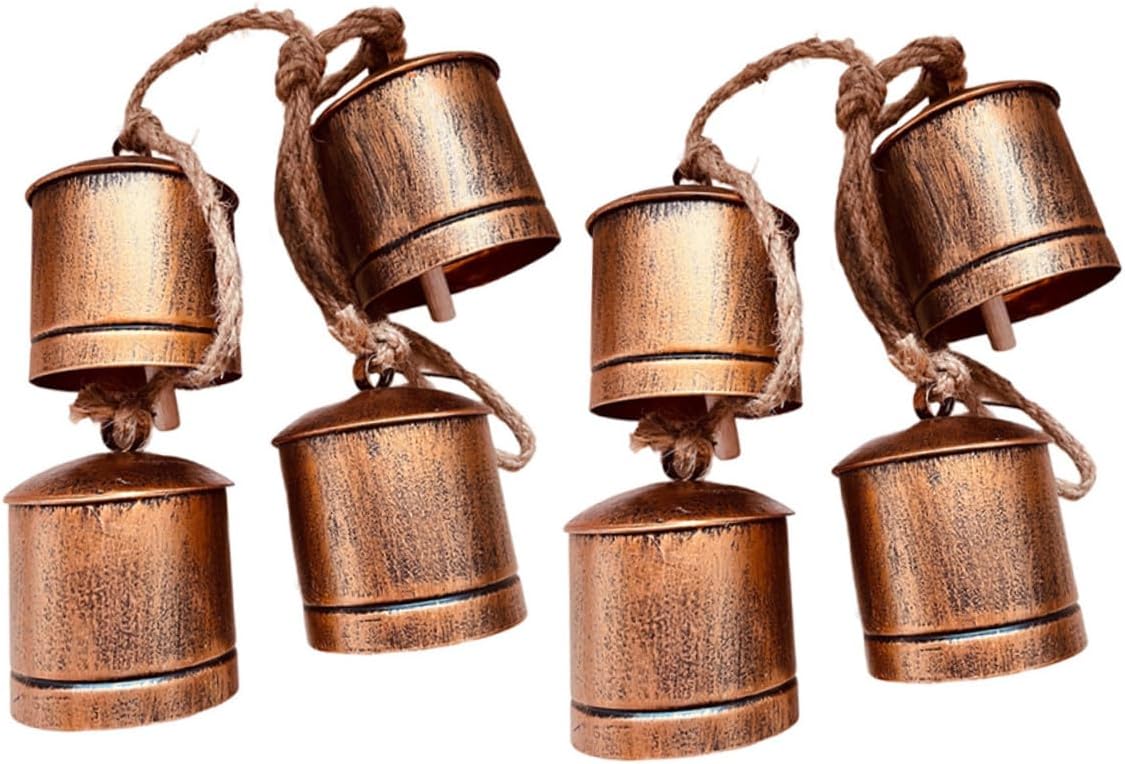 Vintage Metal Cow Bells 2pcs Rustic Hanging Bell Ornaments for Outdoor Garden Patio Yard Decoration with Sound