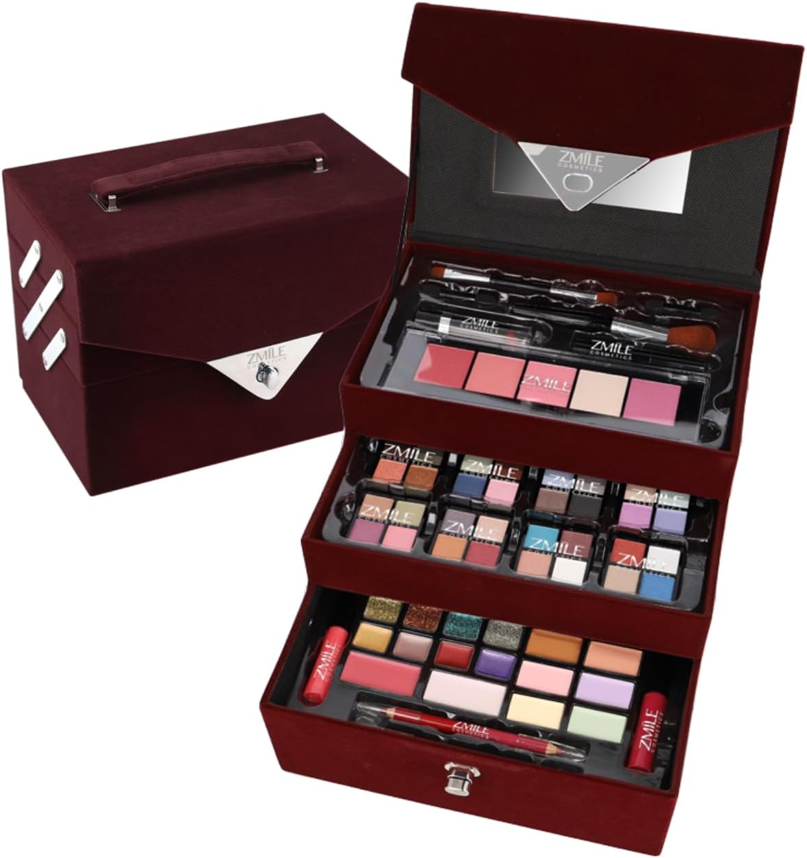 ZMILE COSMETICS Beauty Case Velvety (Dark Berry) Cosmetic Case Vegan Cosmetics with Make-Up Set for Travelling and Gifting