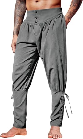 Runcati Mens Medieval Ankle Pants Renaissance Viking Linen Costume Trousers