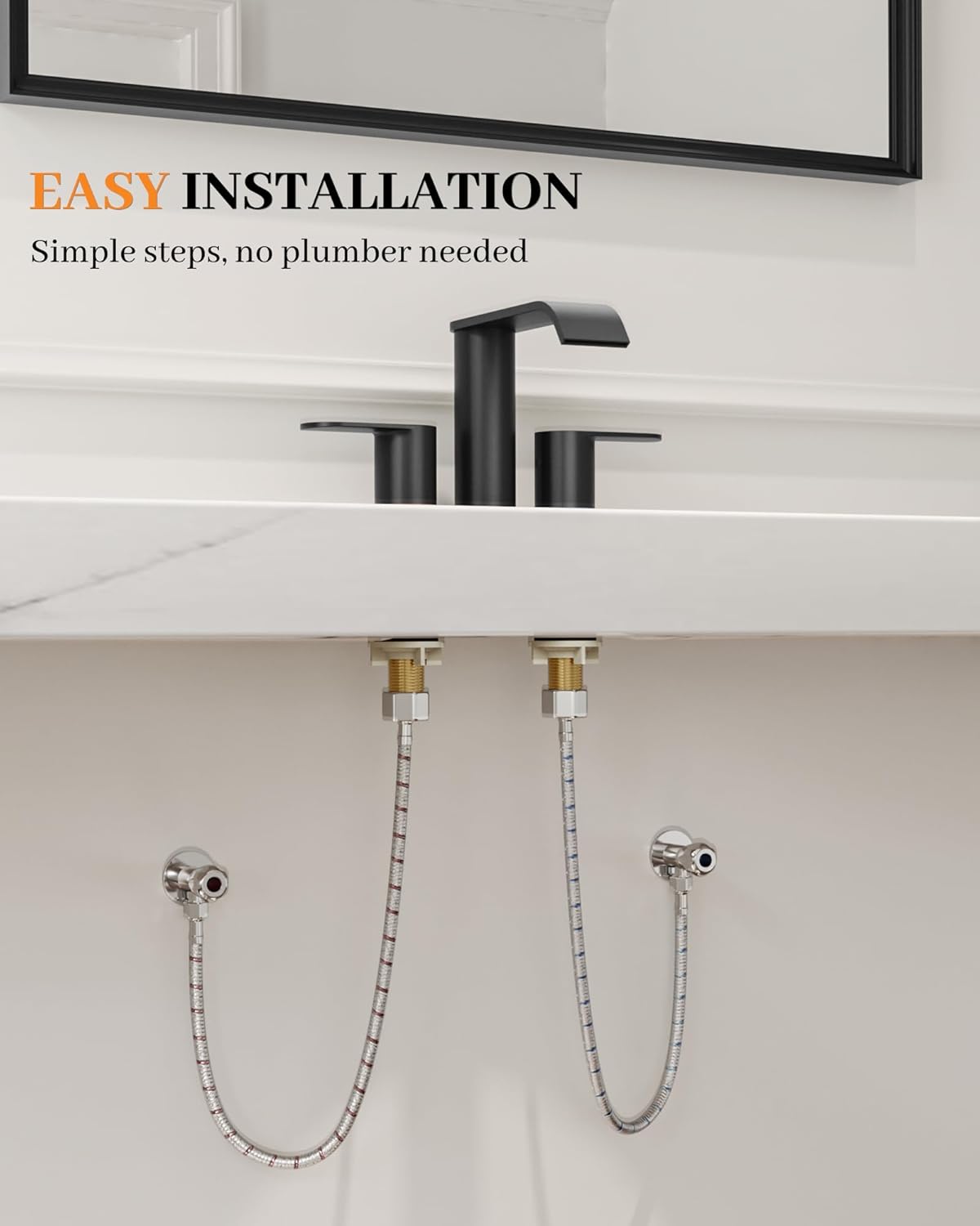 Homevacious Matte Black Bathroom Faucets Waterfall 4 Inch Centerset Bathroom Sink Faucet Stainless Steel with Pop up Sink Drain Stopper Supply Hose Basin Mixer Tap for Vanity RV 2 or 3 Hole Sink