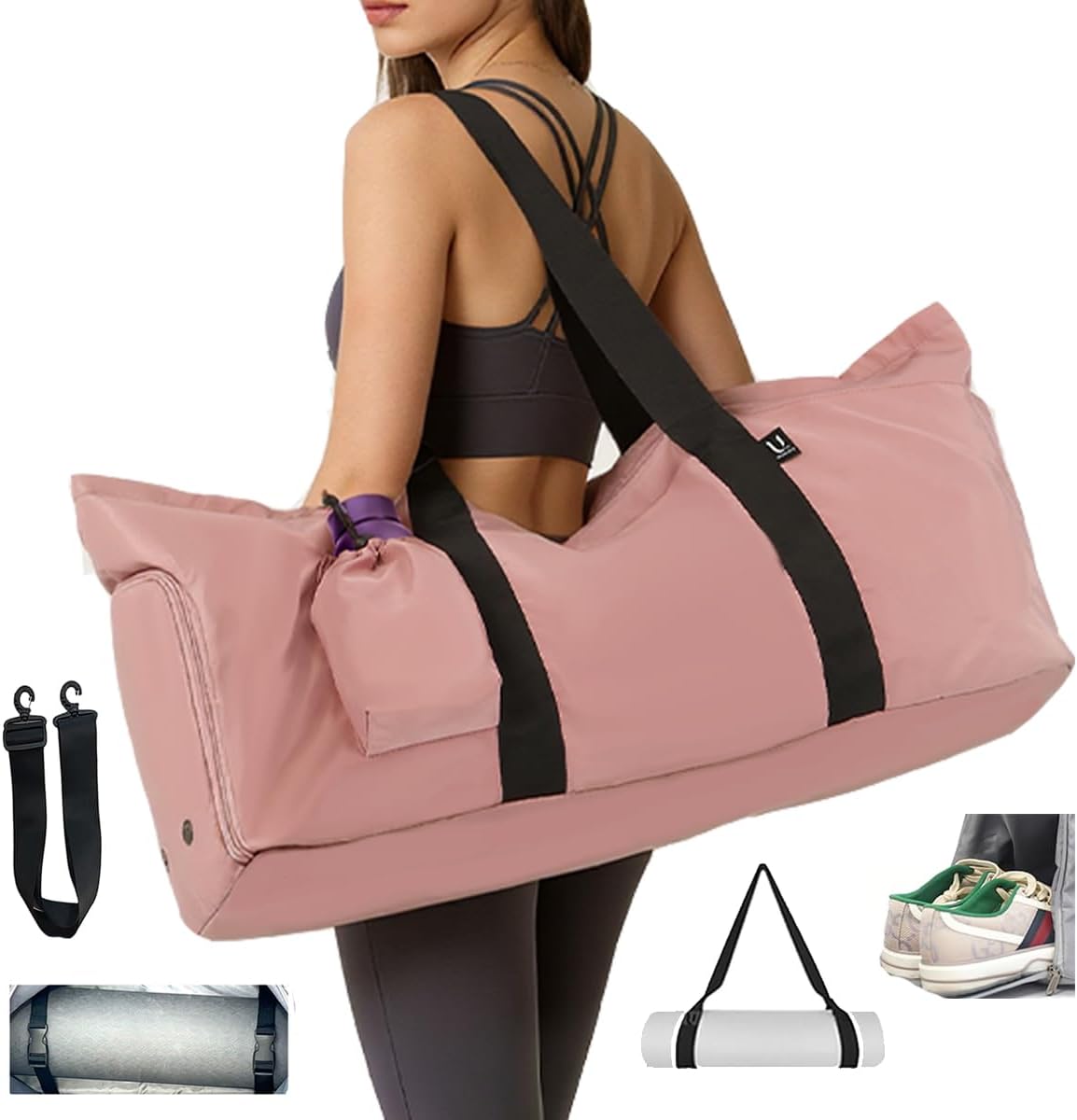 Yoga Mat Bag with Shoes compartment & Wet Compartment & shoulder bag &crossbody yoga bag large yoga bag with Yoga Mat Holder Yoga Bag with Adjustable Mat Strap for Women Men