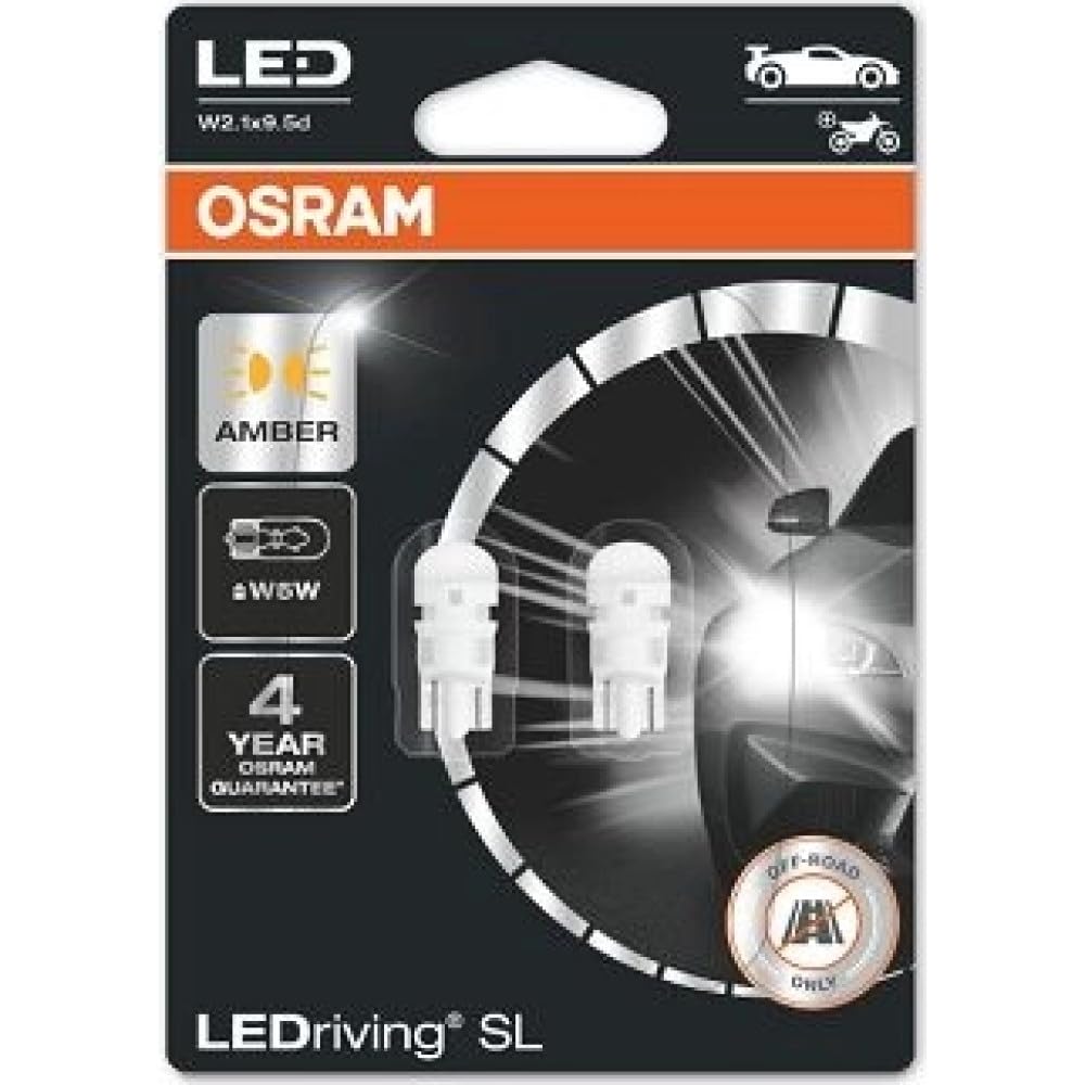 OSRAM LEDriving SL, ≜ W5W, Amber, Double Blister (2 lamps), LED Retrofit, offroad use only