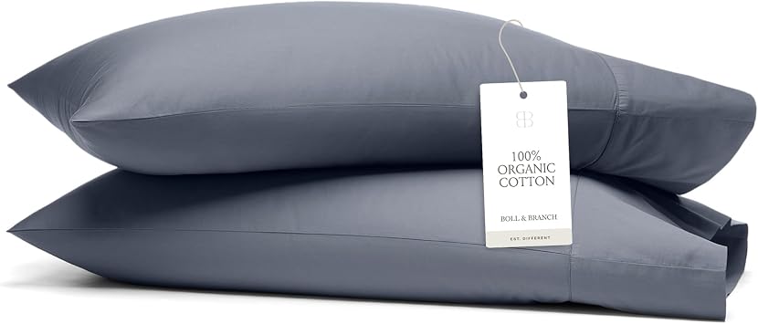 BOLL & BRANCH Signature Hemmed Pillowcase Set, King, Mineral | Luxury 100% Organic Cotton - Buttery Soft and Breathable - Softer with Every Wash - 2 Pillowcases Included