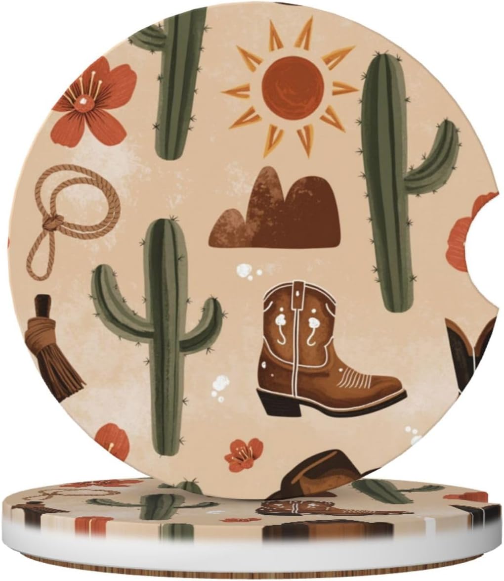 Car Coasters for Cup Holders - (Vintage Cactus)