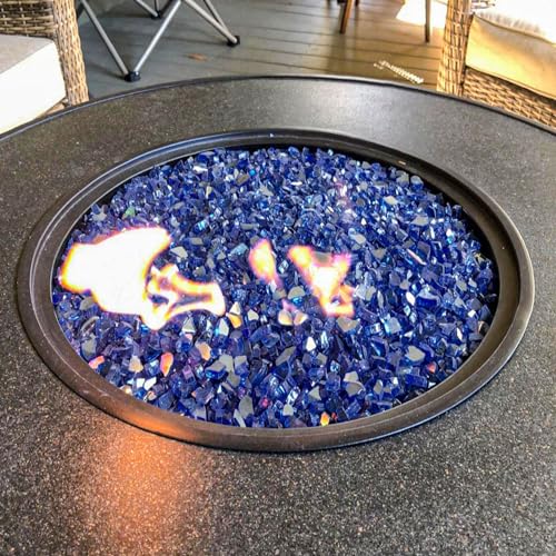 GRISUN Cobalt Blue Fire Glass for Fire Pit, 20 Pounds 1/4 Inch High Luster Reflective Tempered Glass Rocks for Natural or Propane Fireplace, Safe for Outdoors and Indoors Firepit Glass