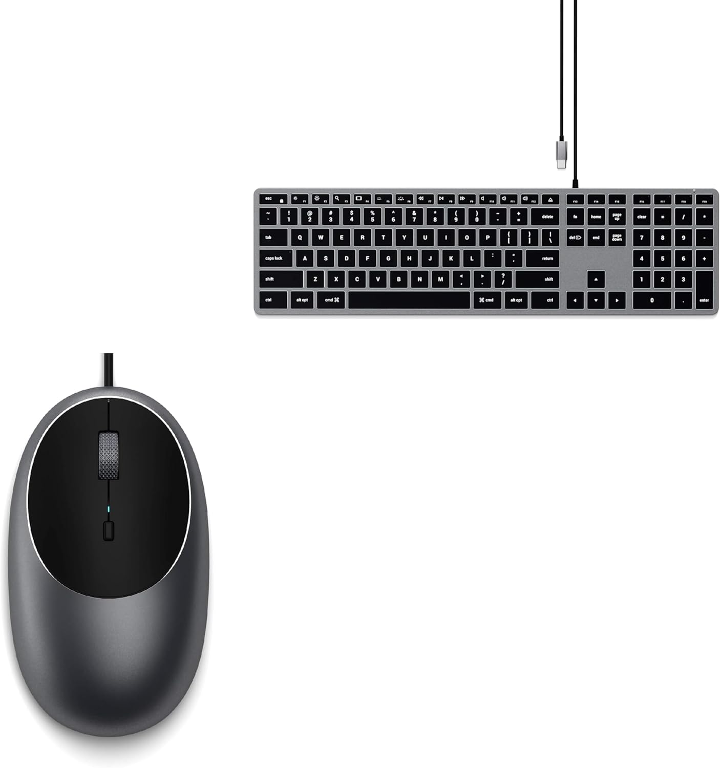Satechi Slim W3 Wired Keyboard & Aluminum C1 Wired Mouse Bundle, USB C Connection, Backlit Keys, Adjustable DPI, for MacBook Pro/Air, iPad Pro/Air, iMac, Latops, Desktops, and Tablets