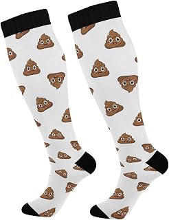 Cartoon Poop White Compression Socks for Women Men Circulation Long Stocks Soft Compression Stockings for Running Athletic Nurse Travel Hiking